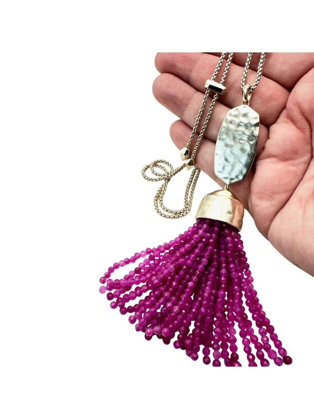 Kendra Scott Monroe Necklace Gold Tone Pink Tassle Pendant